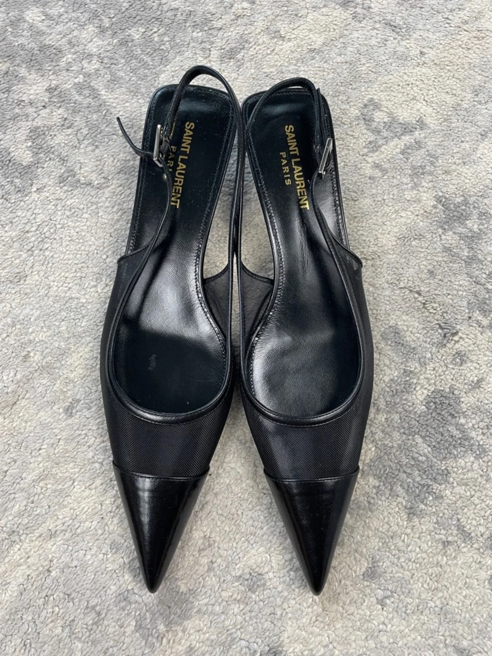 NIB Saint Laurent Oxalis Slingback Pumps Leather Mesh Kitten Heel Pointed Toe 40 - Picture 7 of 16